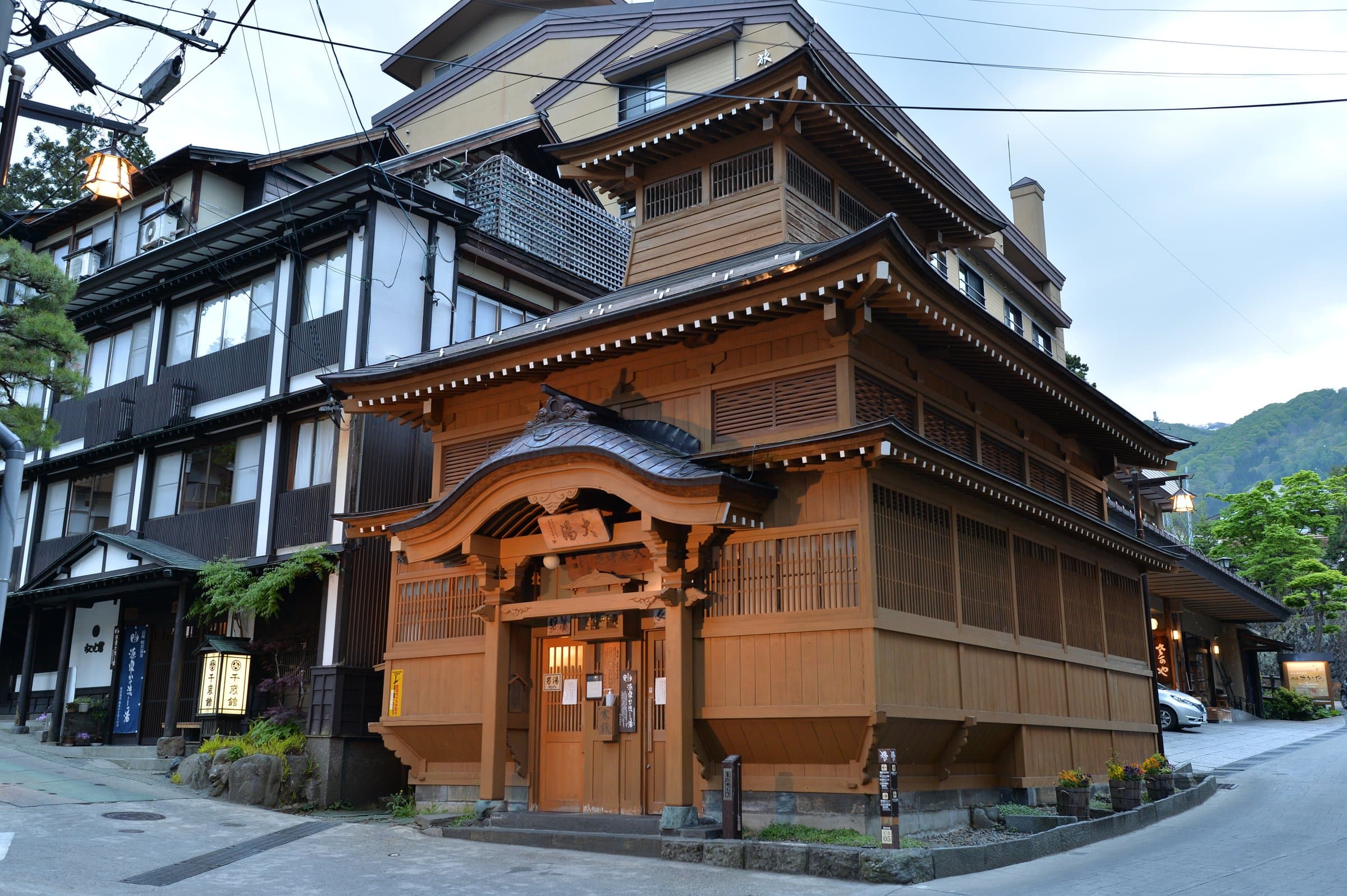Nozawa Onsen village and mountain slopes